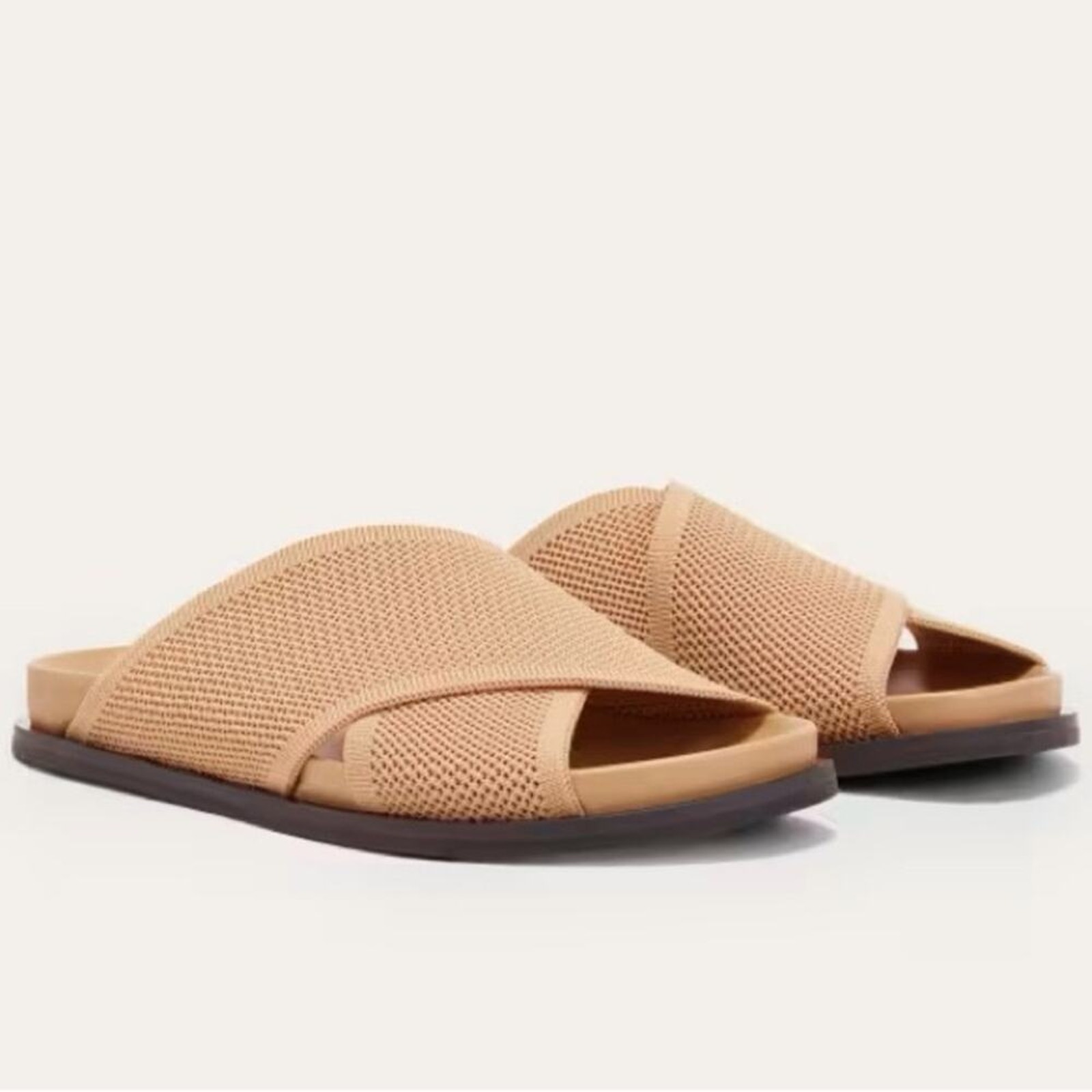 Everlane The Reknit Form Crossover Sandal In Tan Caramel Slip On Comfort 8 New